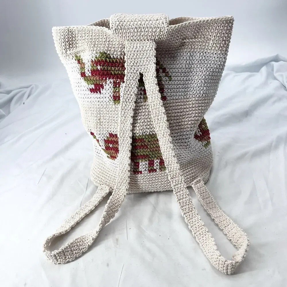 Handmade Boho Crochet Backpack Nap Sack Elephant Design & Matching Bucket Hat